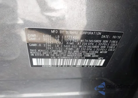 2020 Subaru Ascent Premium z USA, uszkodzony, nr VIN 4S4WMAHD7L3427346